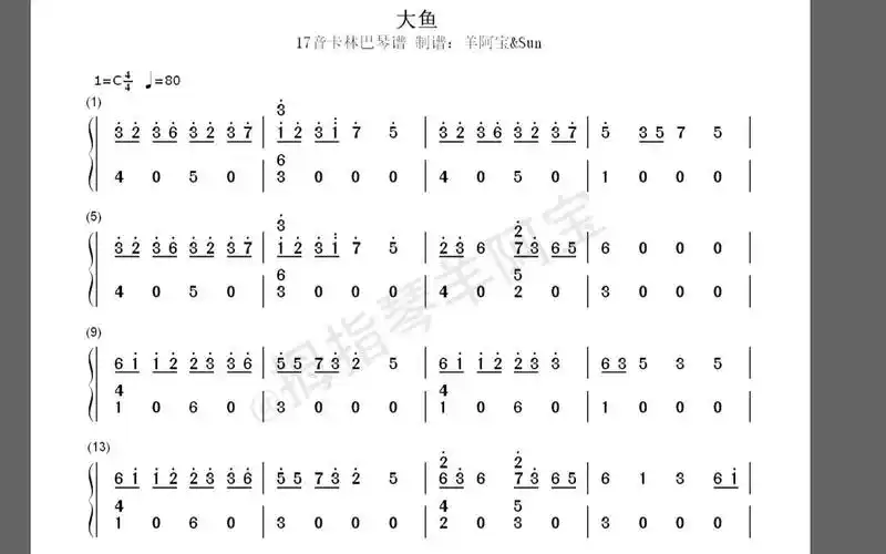 【拇指琴羊阿宝】大鱼(简谱)_哔哩哔哩 (゜-゜)つロ 干杯~-bilibili