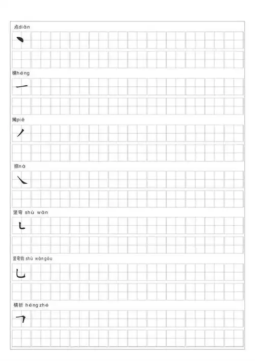 小学生汉字笔画练习字帖,常用笔画名称表,老师:做好笔控练习
