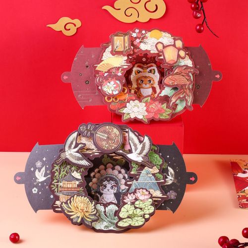 2022新款3d虎年新年立体贺卡抽拉式小卡片中国风手写祝福春节礼物