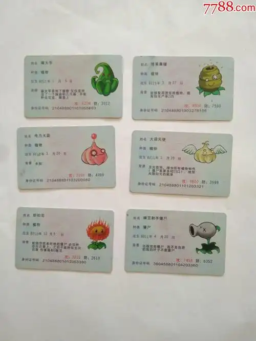 植物大战僵尸身份卡6枚