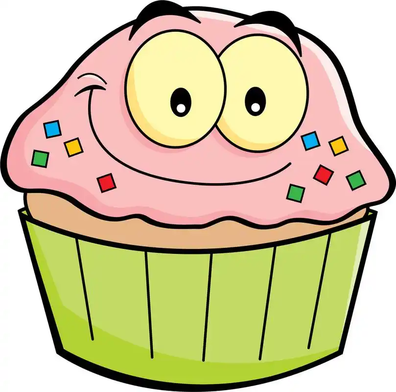 卡通蛋糕,小蛋糕,微笑着的卡通插图.