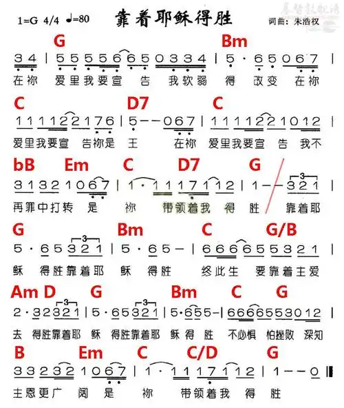 下载靠着耶稣得胜歌谱
