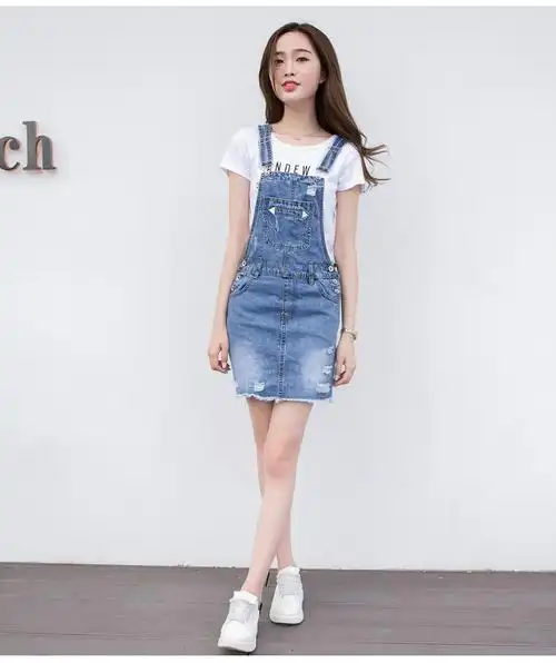 牛仔背带裙女夏季2019新款修身破洞吊带裙连衣裙韩版显瘦学生短裙