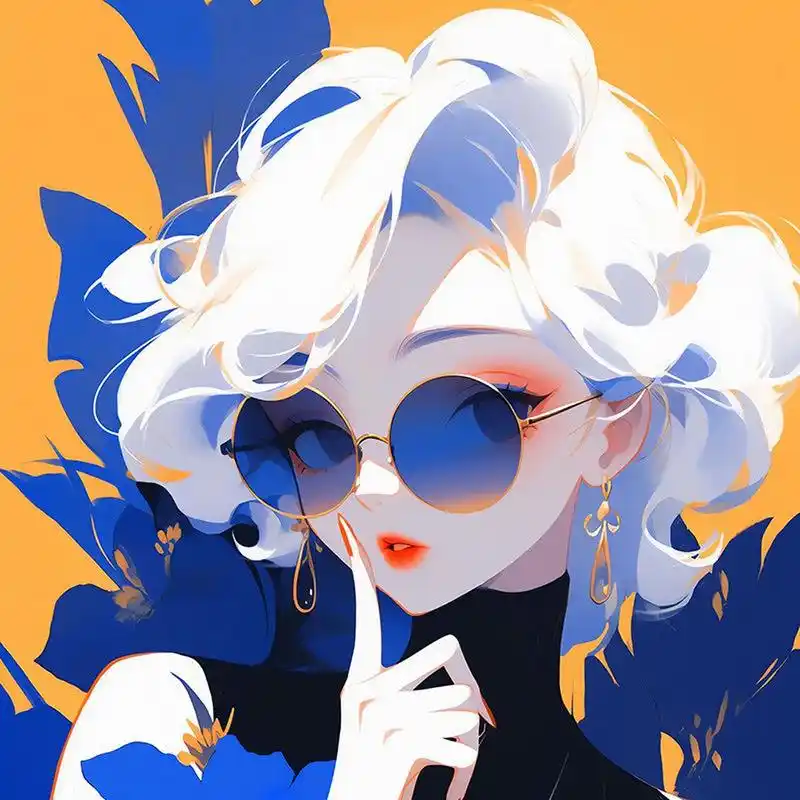 动漫女生头像以克莱因蓝为背景,展现出梦幻与个性的完美结合