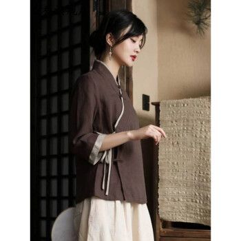 凯迪魅夏季禅服佛系女棉麻仿棉麻唐装女汉服改良版夏茶服套装女装图片