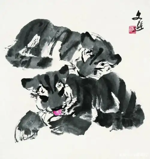 著名国画家汤文选老先生,他的水墨老虎与众不同,不同在哪?