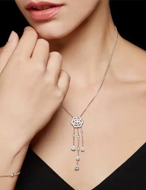 dtoto925银饰品首饰山茶花项链送女生女友老婆情人节浪漫生日礼物