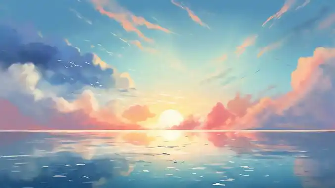 水彩插画治愈唯美天空插画云海梦幻温暖唯美桌面壁纸落日余晖