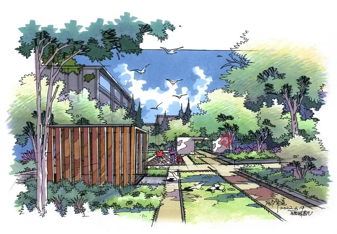 绘聚景观效果图马克笔上色,周锦绣老师作品.