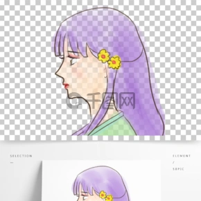 手绘卡通动漫侧脸女孩