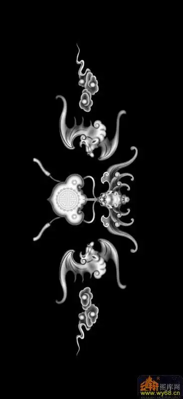 蝙蝠 云-石雕灰度图