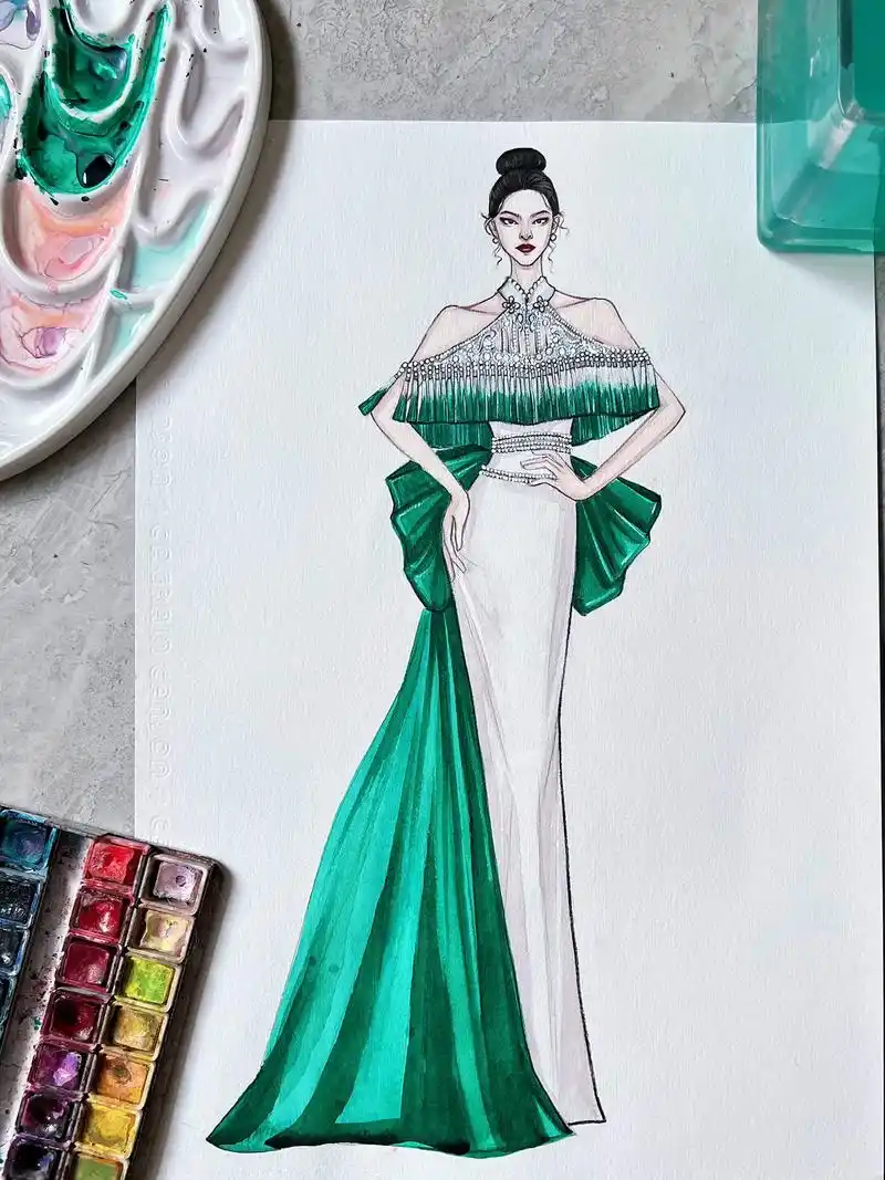 服装设计 #手绘 #时装画  - 抖音