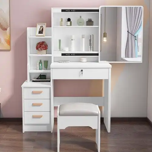 现代简约梳妆台卧室女床头收纳柜一体带锁租房小户型简易化妆桌子