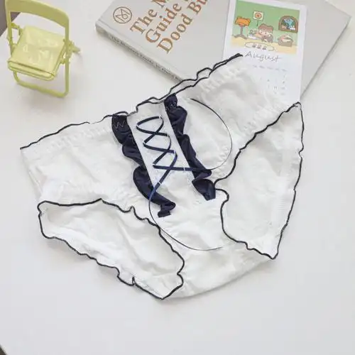 日系少女萝莉风甜美可爱女士内裤绑带中腰木耳边高颜值纯欲白色
