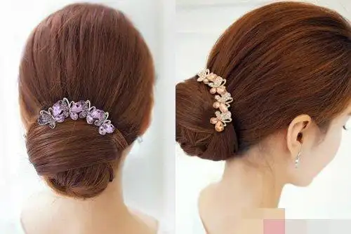 中年女性扎盘独特魅力发型浪漫流行的女生盘发造型,正面去欣赏是露出