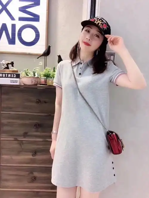 正品哥弟新款女装专柜2021年夏季polo领长条纹连衣裙