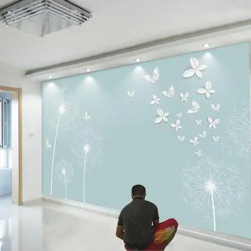 清新_8d电视背景墙壁纸现代简约小清新网红壁画墙布北欧墙纸客厅3d