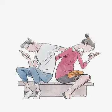 各自低头玩手机的情侣