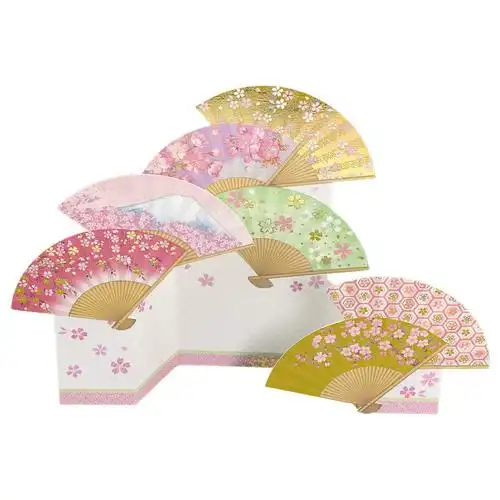 日本春天立体贺卡烫金樱花元素扇子母亲节新年贺卡