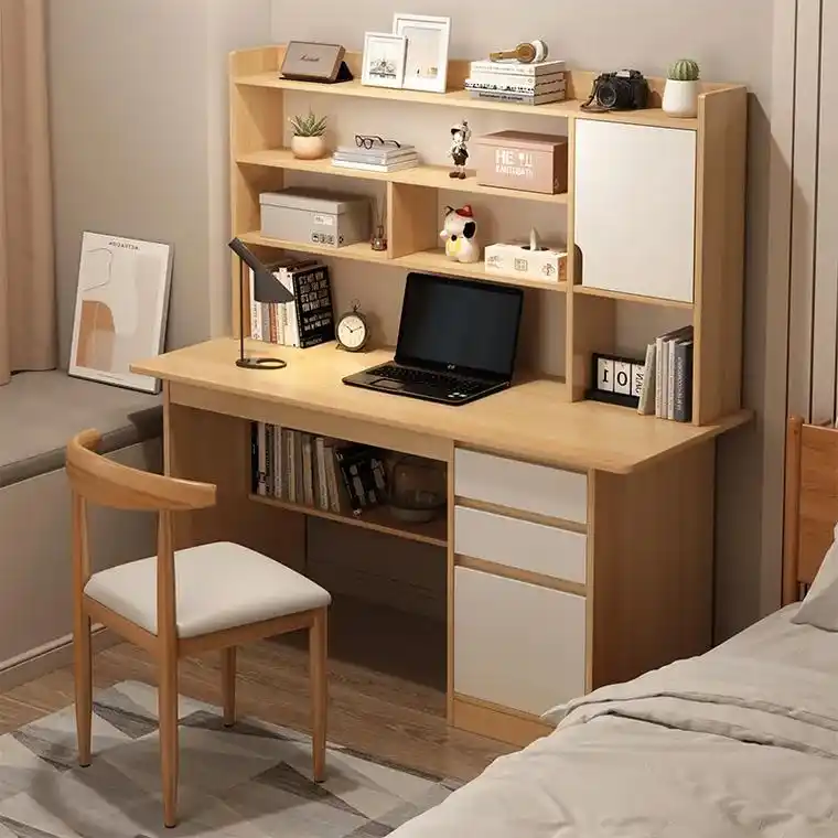 书桌书架一体家用带书柜组合简约学生写字学习桌卧室台式电脑桌子