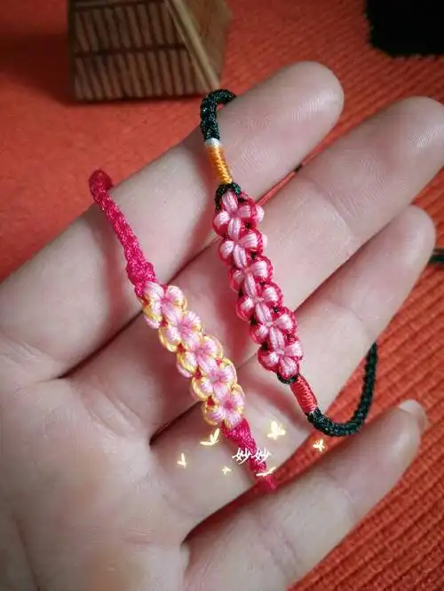 桃花手链,第一次编加线的