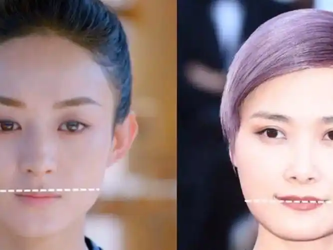 人脸口角水平线刚好和下颌角拐点在同一条直线上,符合这个标准可以