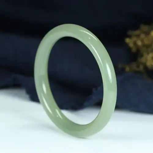 和田玉青海料青玉圆条手镯