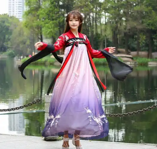 汉服女夜芙蕖齐胸襦裙改良古风女装超仙中国风古装女学生刺绣大袖