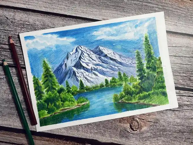 彩铅唯美彩铅风景绘青山绿水