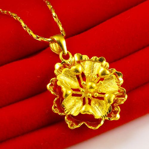 正品黄金项链吊坠女款9999足金大花朵坠子结婚首饰送妈妈真金素金