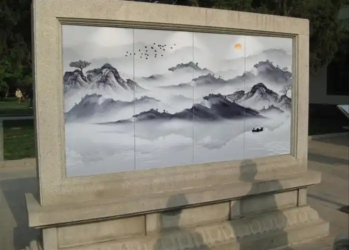诺曼 花园围墙文化石效果图 风景区背景墙 背景墙山水壁画 户外背景墙