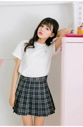 格子百褶裙女学生韩版短裙春夏季半身裙学院风a字裙高腰显瘦裤裙 粉红