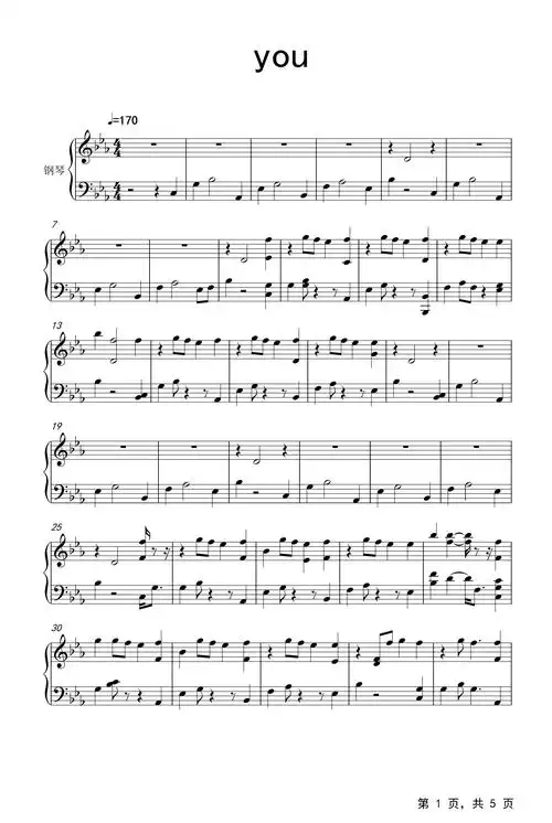 you钢琴谱_m.