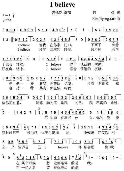 i believe 歌谱简谱网