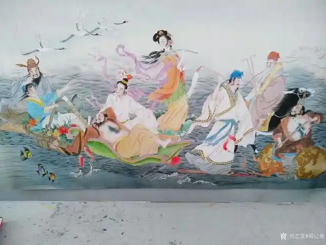 八尺工笔人物画(240*120),《八仙过海》,请欣赏