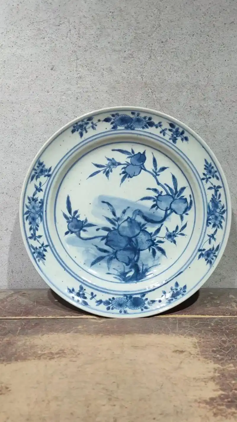 清代老瓷器青花寿桃盘瓷盘 双圈款 无磕无碰  寓意吉祥  直 - 抖音