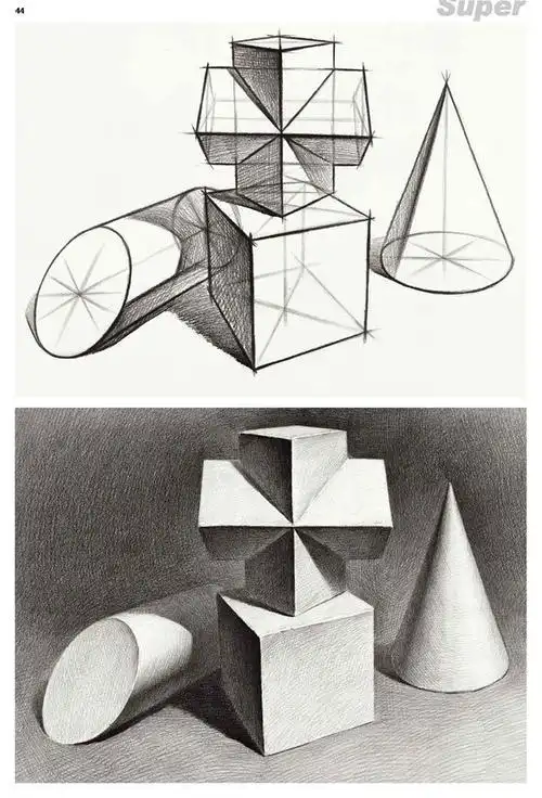 几何组合素描 几何体组合素描图片临摹