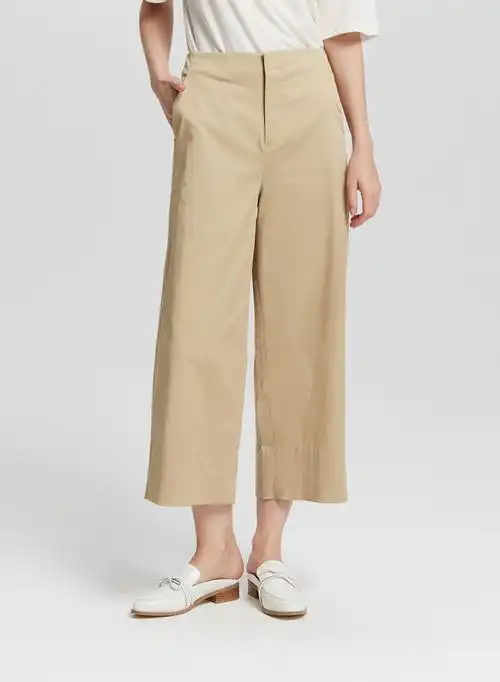 mecity女装春季休闲梭织阔腿八分裤直筒裤女 米杏色 155/62a