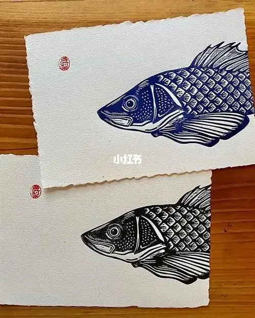 木刻版画鱼游