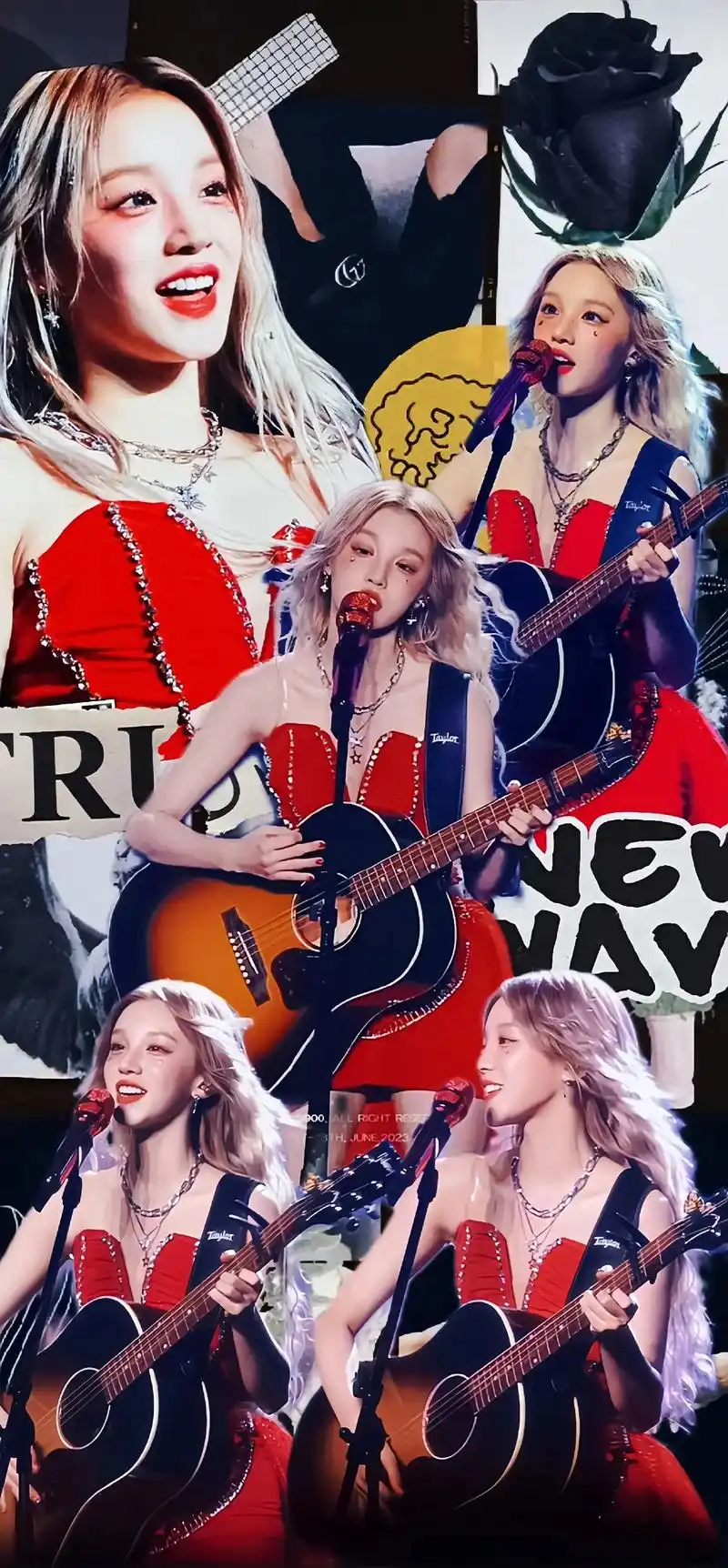 金发红裙黑吉他太爱了#宋雨琦#女团#吉他# gidle - 抖音