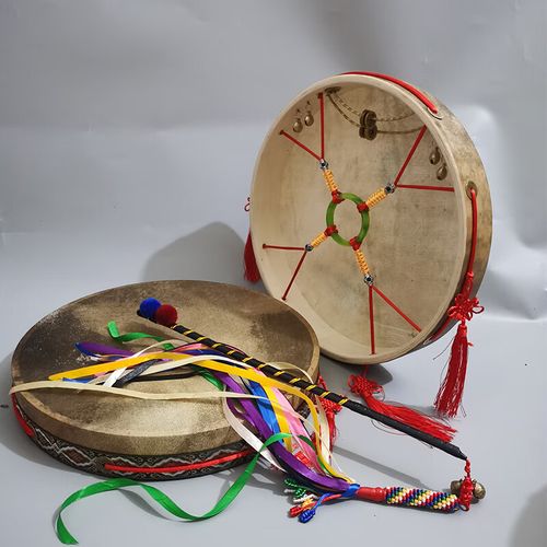 菲铭(fermin)文王鼓黑山羊皮二神鼓单面手抓鼓送鼓包藤条鞭镇堂鼓大神