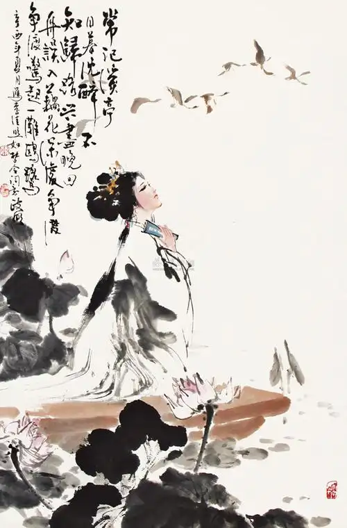 0043 李清照词意 镜心 设色纸本