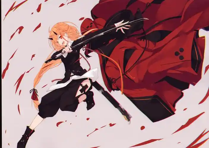 二次元动漫图片:原创红色系动漫小姐姐真的很帅气