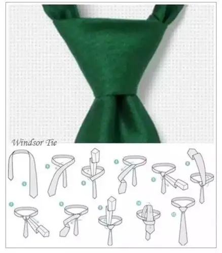 温莎结四手结操作简单,形状修长,呈锥形,适度不均匀对称,自动拆卸,给