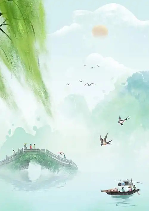 中国风写意风景节气背景插画图片下载