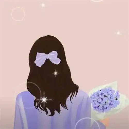 女头温柔干净手绘背影图片_女生动漫头像_头像屋