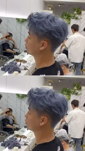 男生染完这个颜色超级显白潮男发型蓝灰色