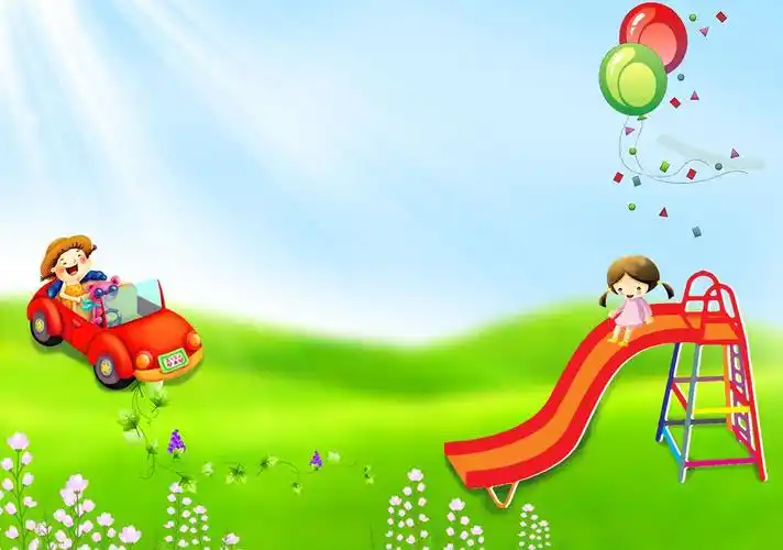卡通六一节儿童草地游乐场ppt背景图片 - ppt背景 - 幼儿园图库