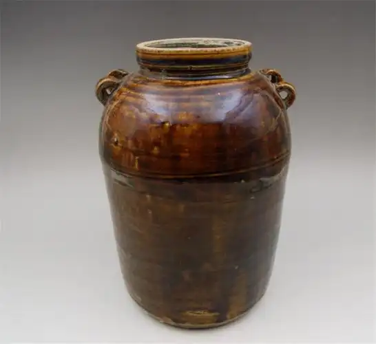 个头很大釉水超好的明代酱釉双系罐