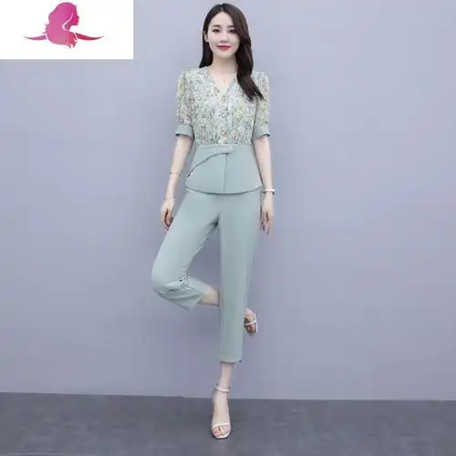 艳如飞碎花雪纺套装女2020夏季新款韩版女装洋气两件套气质减龄七分裤